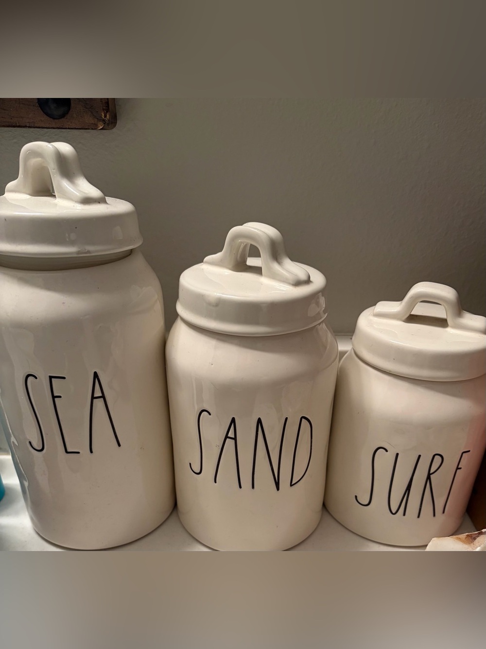 Rae Dunn White Ceramic SEA SAND SURF Canister Set